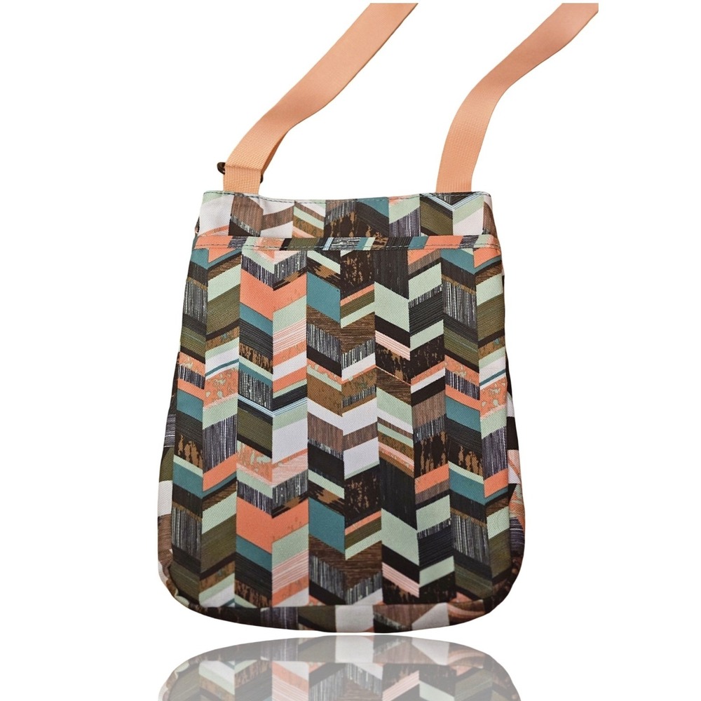 KAVU Keeper Crossbody‎ Bag Geometric Chevron Canvas Shoulder Purse Peach Teal
